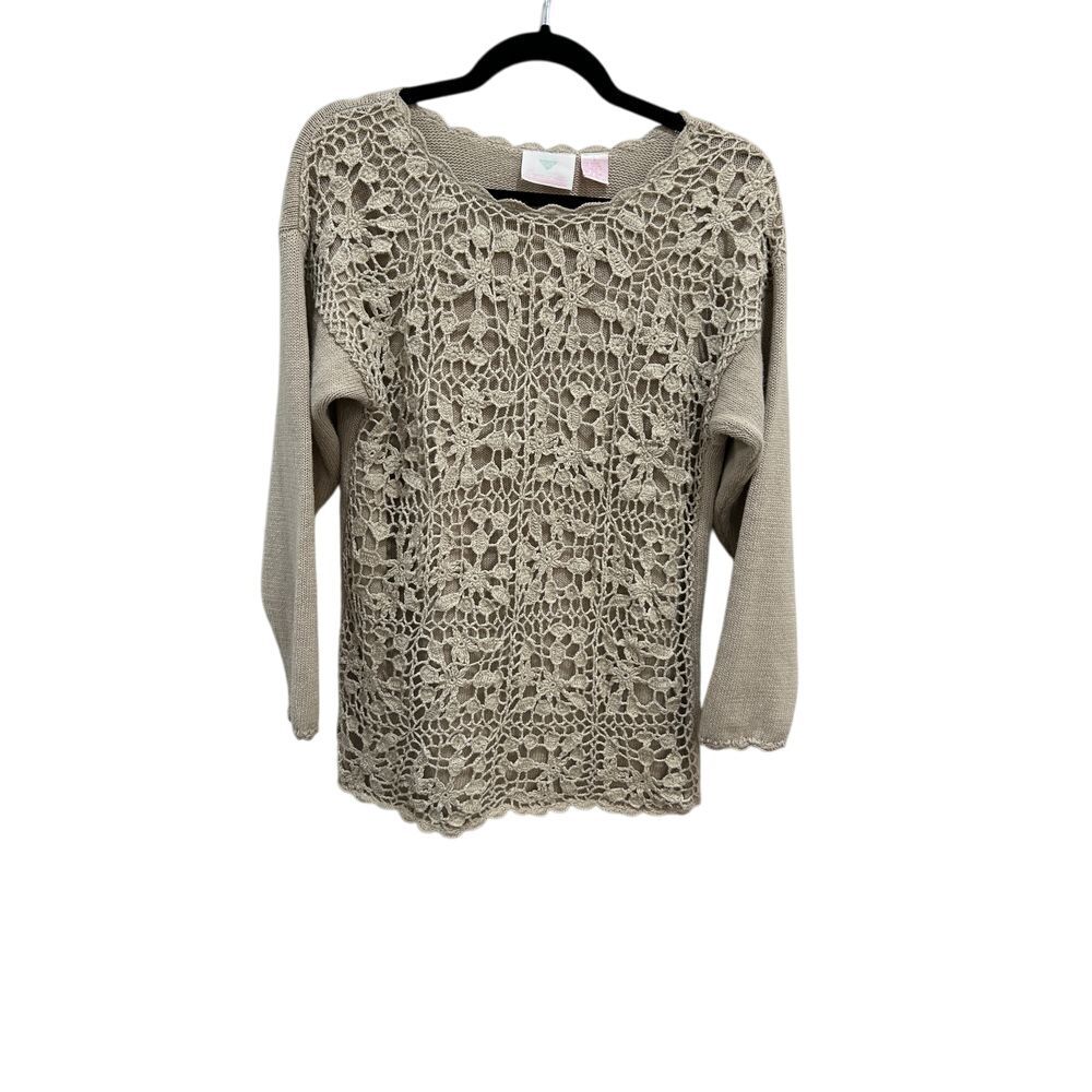 Y2K Vtg 90s‎ Dana Scott Medium Crochet Sweater Long Sleeve Hippie Granny